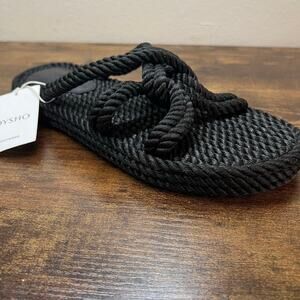 OYSHO Rope Slide Sandals 8 Womens Black Slip On Beach Boho Open Toe NEW Casual